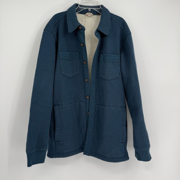Duluth Trading Shirt Jacket Mens Size M Fleece Lined Blue Button Burly Shacket - Picture 15 of 15